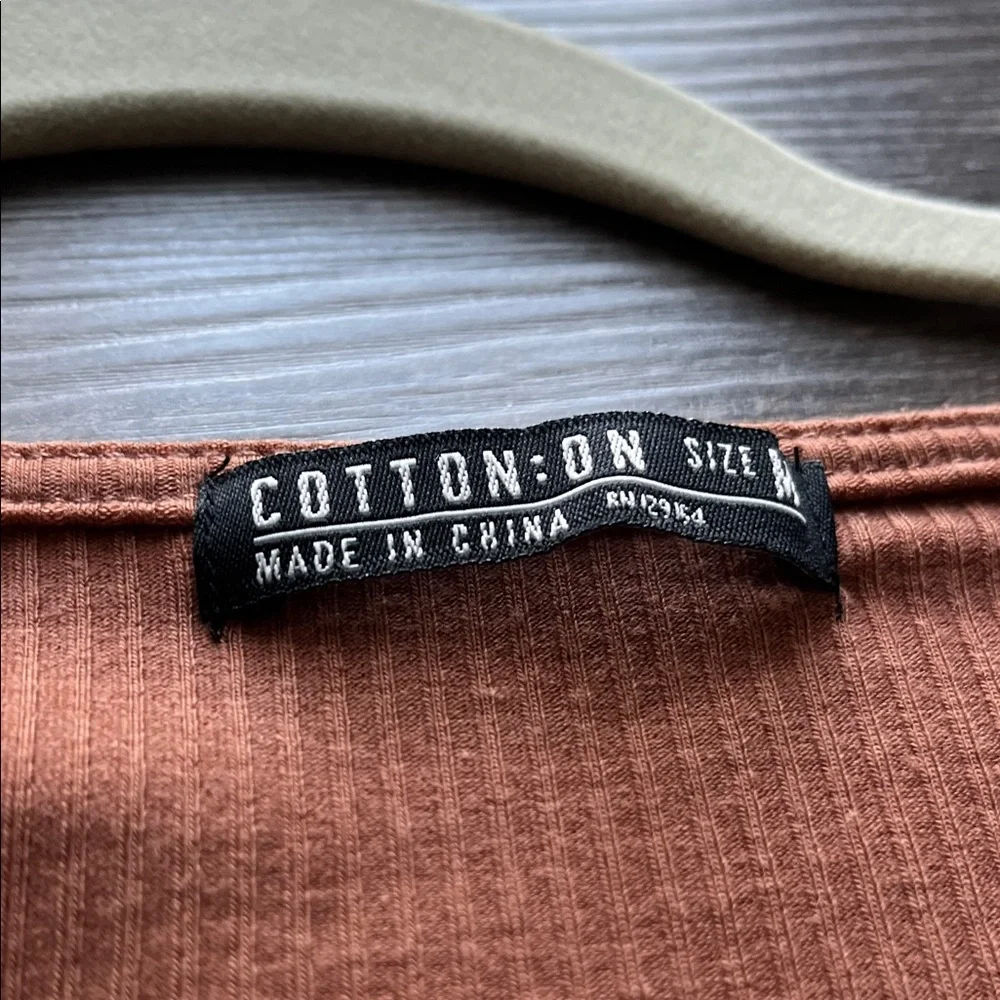 Cotton On Rust Ribbed Long-Sleeve Top with Ladder Neck Detail - Picture 3 of 4